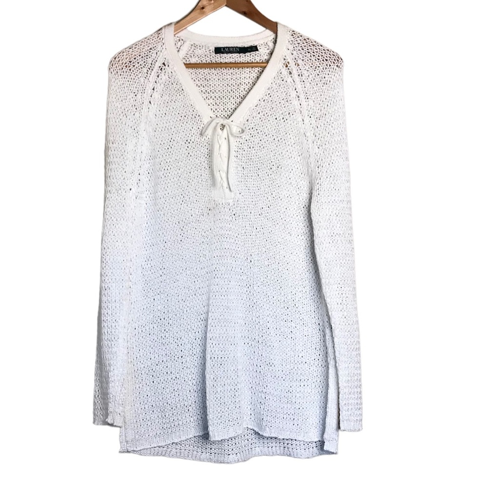 LAUREN RALPH LAUREN Tunic Shirt Sweater Open Knit Stretchy White Size XL